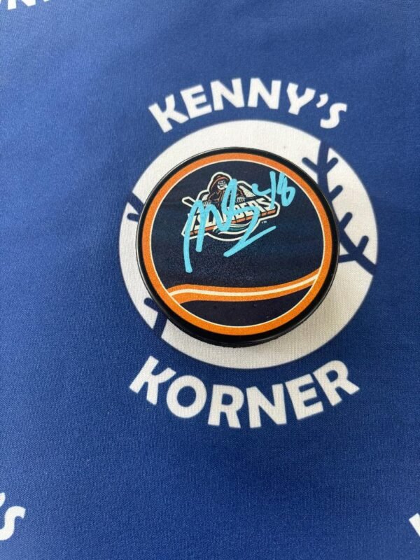 New York Islanders #1 Pick Matthew Schaffer Autographed NY Isles Retro Puck. Blue Paint. JSA / COA - Image 2