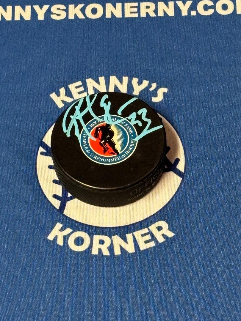 Hall Of Fame Goalie Patrick Roy Autographed Hall of Fame Puck JSA/COA