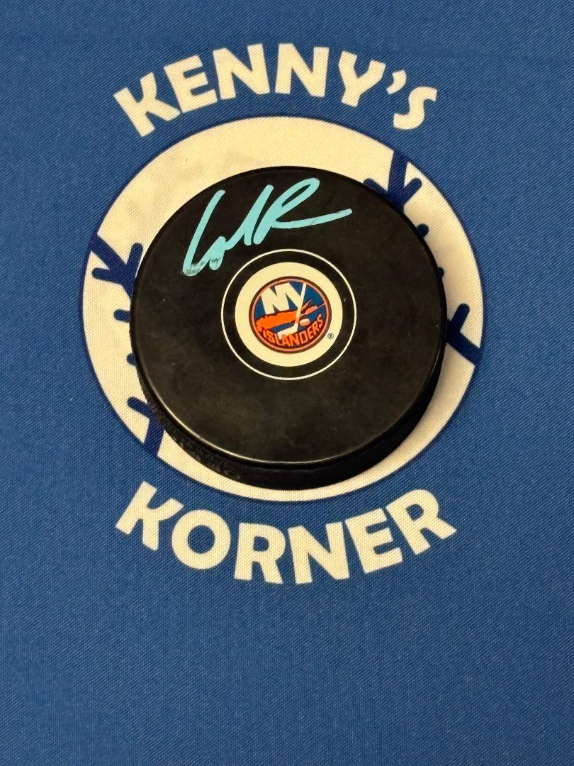 New York Islanders Calum Ritchie Autographed LOGO Puck - Blue